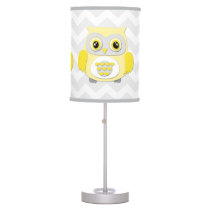 Yellow Grey Owl Nursery Lamp