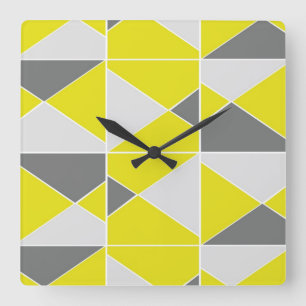 Yellow Grey Pattern - Clock
