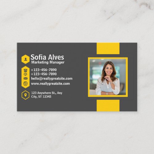 Yellow Grey Photo Modern Minimalist Professional Business Card