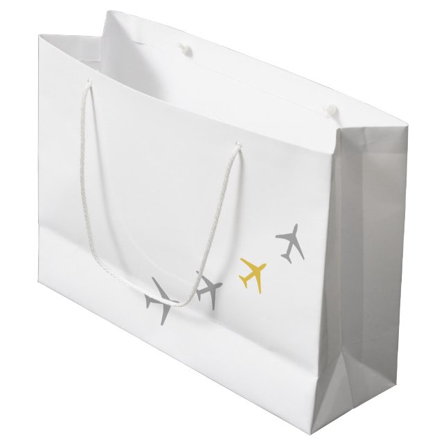 Yellow Grey Planes Airplanes Aviation Fly Airways Large Gift Bag (Front Angled)