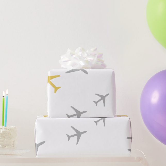 Yellow Grey Planes Airplanes Aviation Fly Airways Wrapping Paper (Party Gifts)