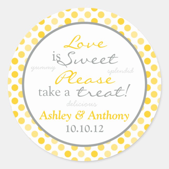 Yellow Grey Polka Dot Candy Buffet Stickers (Front)
