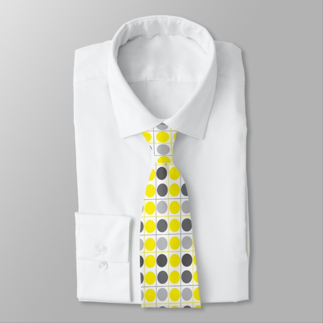 Yellow Grey Polka Dot Neck Tie (Tied)