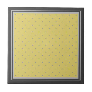 Yellow Grey Polka Dots and Striped Border Ceramic Tile