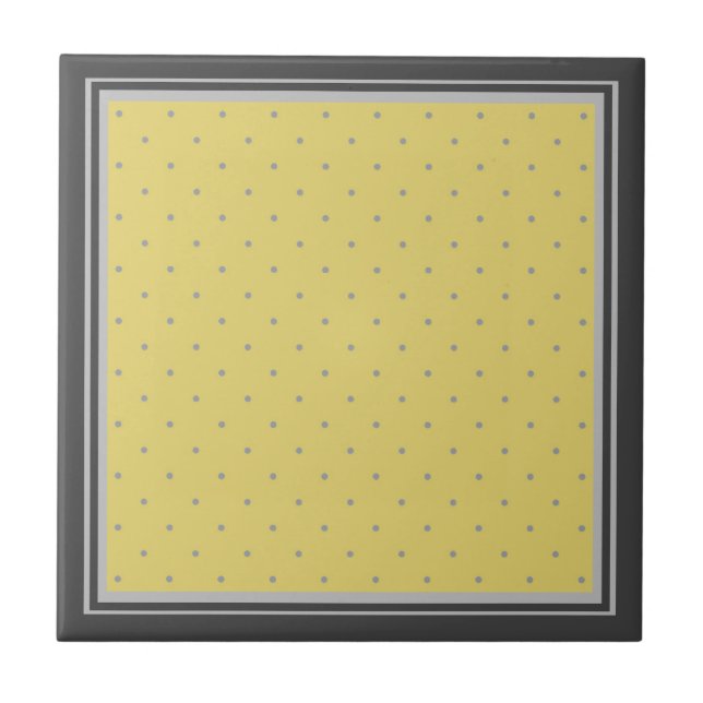 Yellow Grey Polka Dots and Striped Border Ceramic Tile (Front)