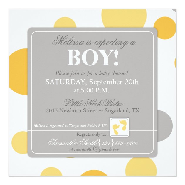 Yellow Grey Polka Dots Baby Shower Invitation Card