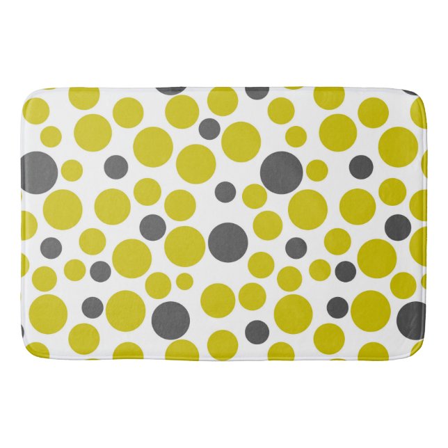 yellow grey polka dots on a white background bath mat (Front)