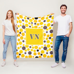 yellow grey polka dots on a white background fleece blanket