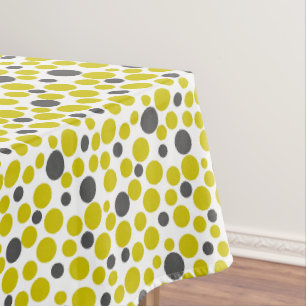 yellow grey polka dots on a white background tablecloth