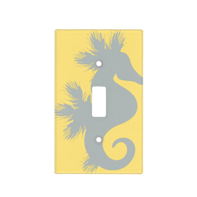 Yellow & Grey Seahorse Light Switch Cover (Front)