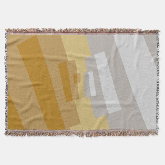 Yellow Grey, Silver Modern Abstract Geometric Art Throw Blanket (Front)