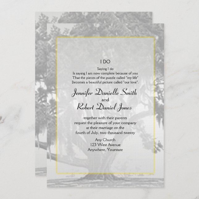 Yellow Grey Silver Mossy Oak Wedding Invitation (Front/Back)