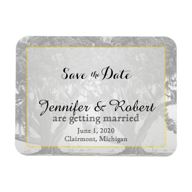 Yellow Grey Silver Oak Mossy Wedding Save the Date Magnet (Horizontal)