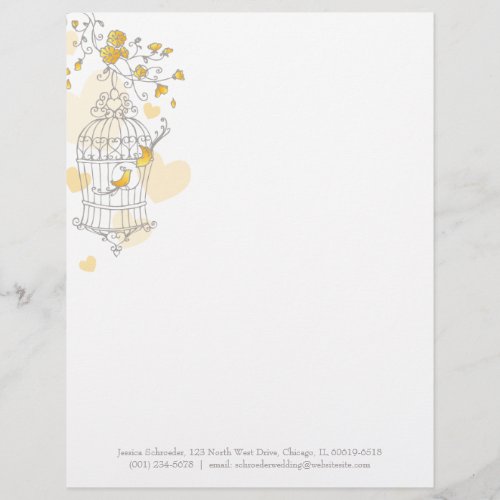 Yellow grey two birds open bird cage letterhead