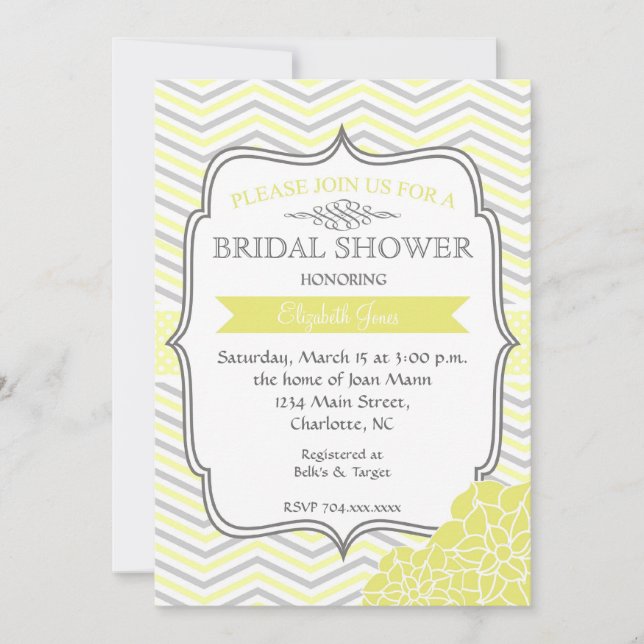 Yellow & Grey Vintage  Bridal shower Invitation (Front)