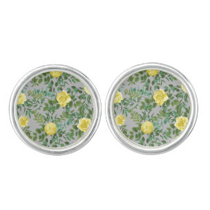 Yellow & Grey Vintage Elegant Floral Wedding Cufflinks