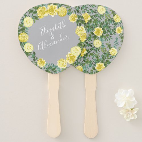 Yellow  Grey Vintage Elegant Floral Wedding Hand Fan