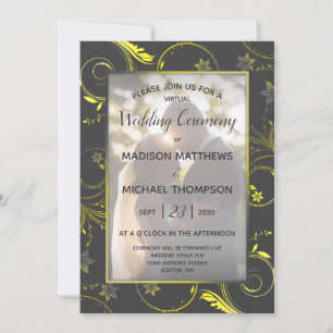 Yellow Grey Virtual Wedding Livestream Wedding Invitation