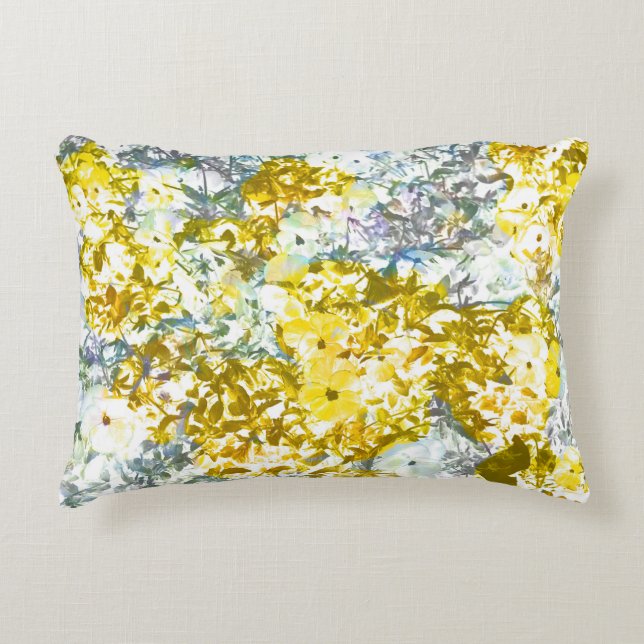 Yellow grey water colour flower pattern design accent pillow (Front)