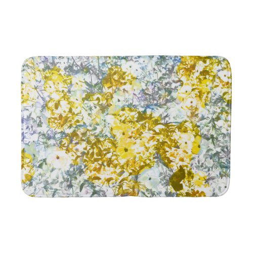 Yellow grey water colour flower pattern design bathroom mat