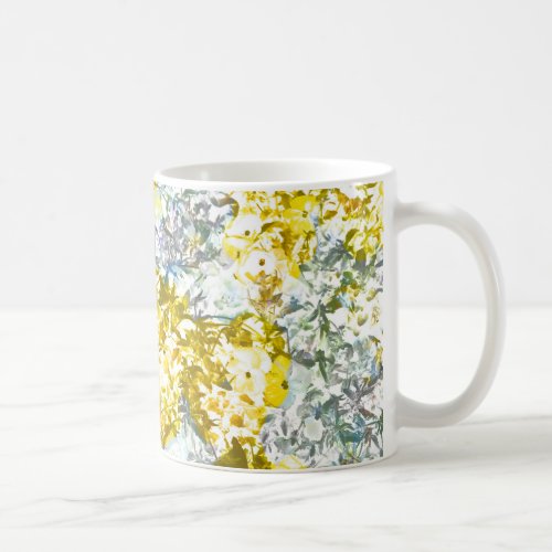 Yellow grey water colour flower pattern design coffee mug
