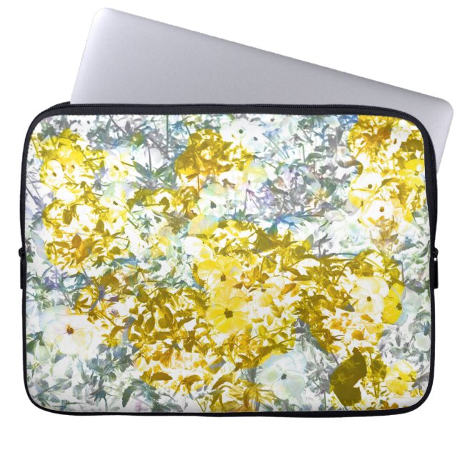 Yellow grey water colour flower pattern design laptop sleeve (Front)