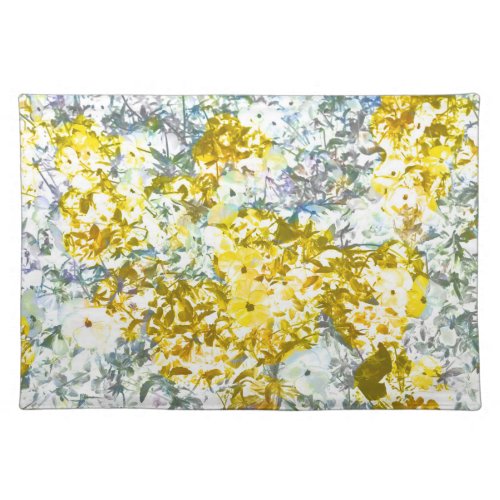 Yellow grey water colour flower pattern design placemat