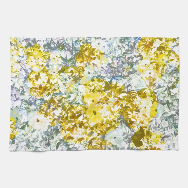 Yellow grey water colour flower pattern design towel (Horizontal)