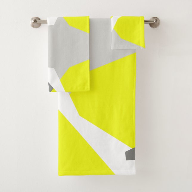 Yellow Grey White Abstract Art Bath Towels (Insitu)