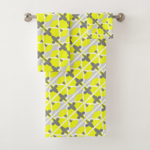 Yellow Grey White Abstract Art Bath Towels