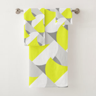 Yellow Grey White Abstract Art Bath Towels