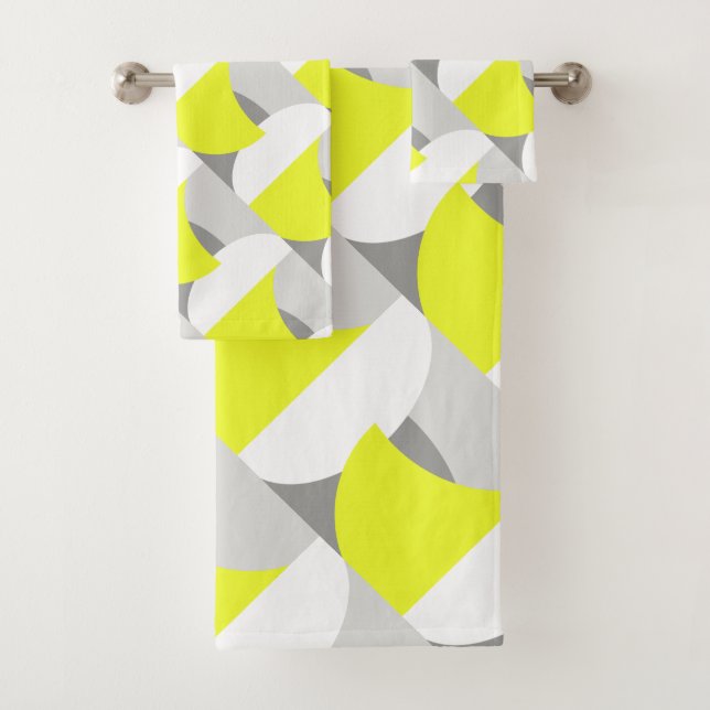 Yellow Grey White Abstract Art Bath Towels (Insitu)