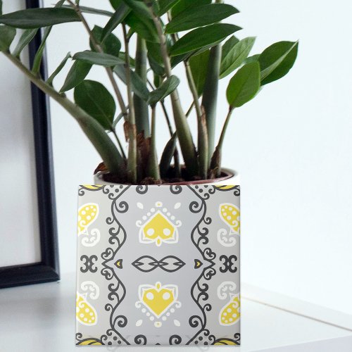 Yellow Grey White Arabesque Geometric Pattern Ceramic Tile