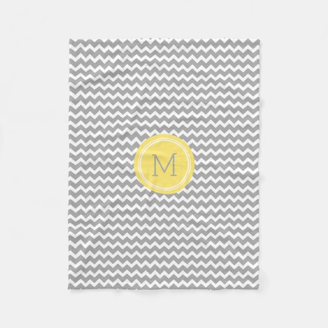 Yellow Grey White Chevron Pattern Monogram Blanket (Front)