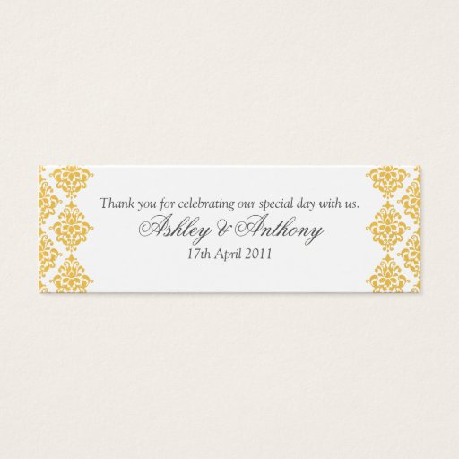 Customizable Yellow Grey White Damask Wedding Favour Tags Business Cards