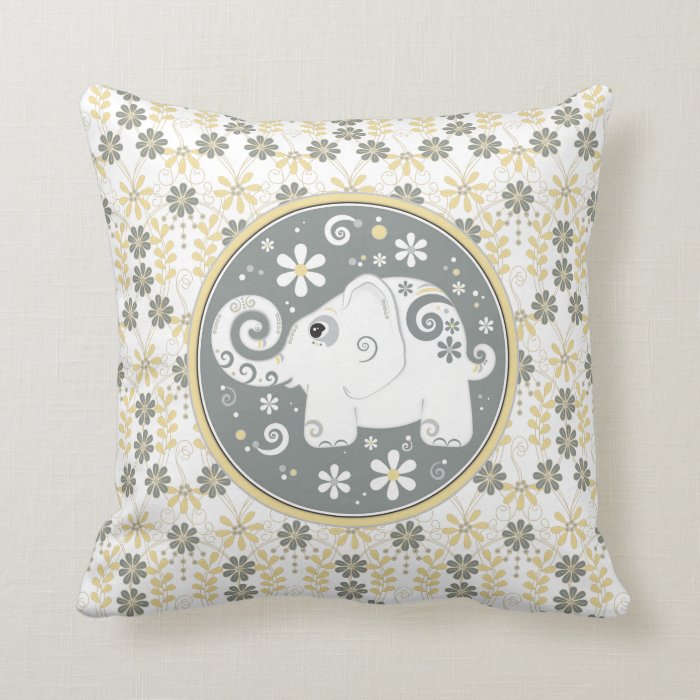 Yellow Grey White Elephant Daisy Floral Pillow