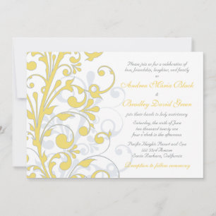 Yellow, Grey White Floral Wedding Invitation