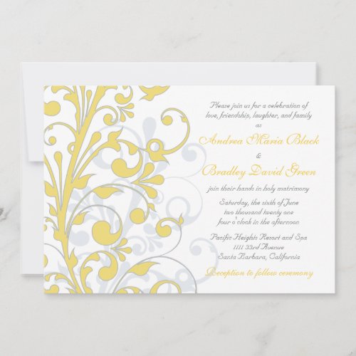 Yellow, Grey, &amp; White Wedding Invitation