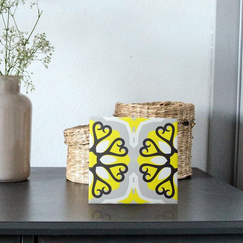 Yellow Grey White Mosaic Floral Geometric Pattern Ceramic Tile