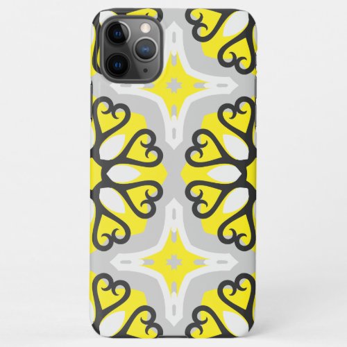 Yellow Grey White Mosaic Floral Geometric Pattern iPhone 11Pro Max Case