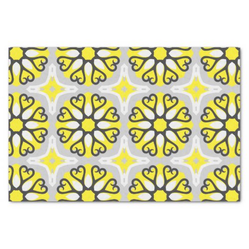 Yellow Grey White Mosaic Floral Geometric Pattern Tissue Paper