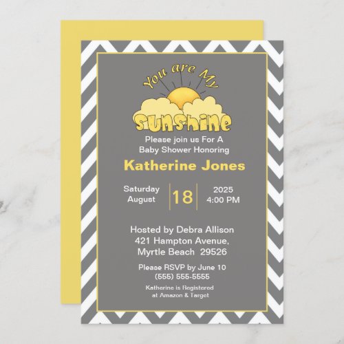 Yellow Grey  You Are My Sunshine Baby Shower Invitation