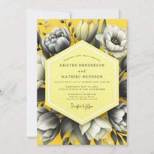 Yellow Greyscale Bloom Wedding Invitation