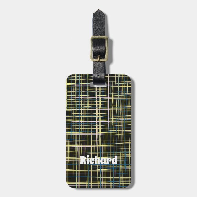Yellow Grid Lines Art Pattern Luggage Tag (Front Vertical)