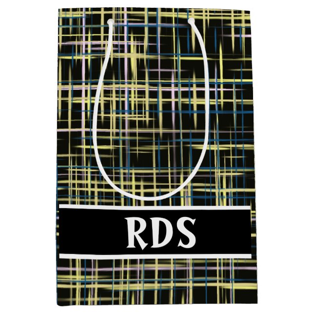 Yellow Grid Lines Art Pattern Medium Gift Bag (Front)