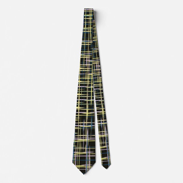 Yellow Grid Lines Art Pattern Neck Tie (Front)