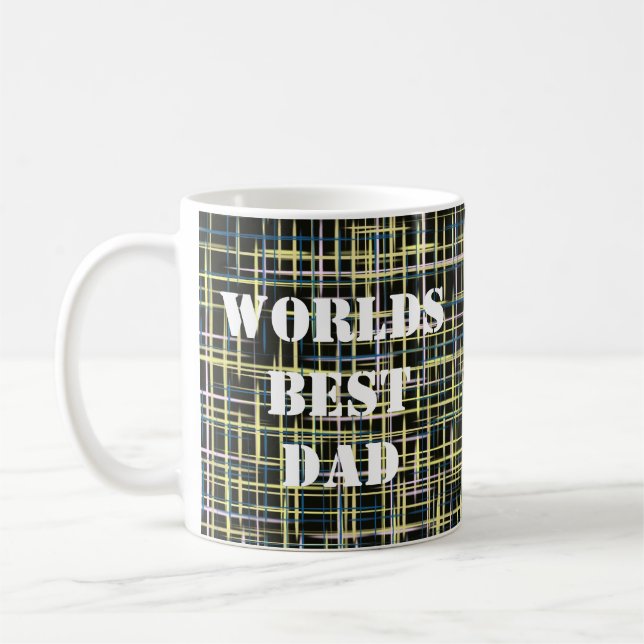 Yellow Grid Lines Art Pattern Worlds Best Coffee Mug (Left)