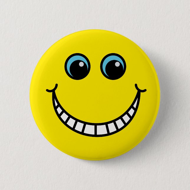 Yellow Grinning Emoji Face Pinback Button (Front)