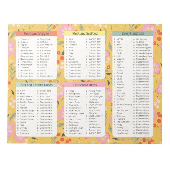 Yellow Grocery List Notepads, Grocery List Notepad (Front)