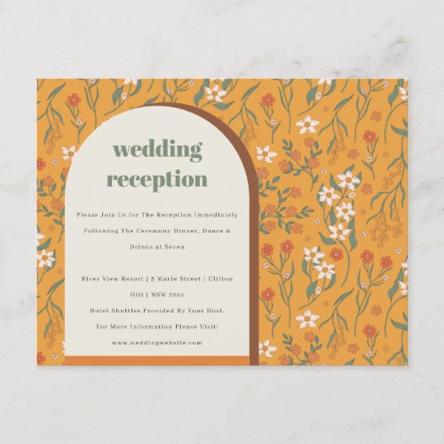 Yellow Groovy Retro Arch Floral Wedding Reception Enclosure Card